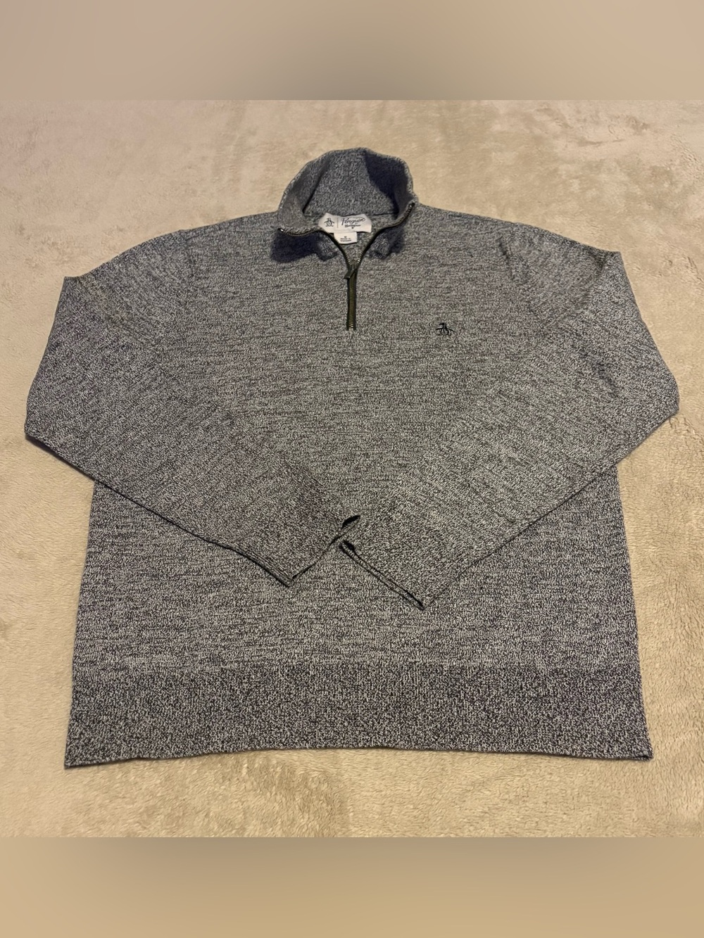 Original Penguin Men's Marled Gray Quarter-Zip Sweater - Size M